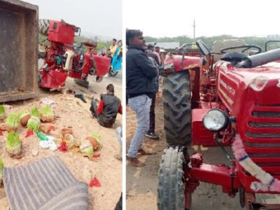 गंभीर हादसा टला- श्रद्धालुओं से भरी ट्रैक्टर ट्रॉली पलटी
