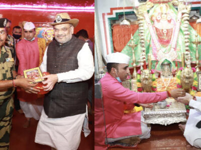 गृहमंत्री अमित शाह का राजस्थान दौरा : तनोट माता के दर्शन किए, अब बॉर्डर पर फौजियों के बीच गुजारंगे रात