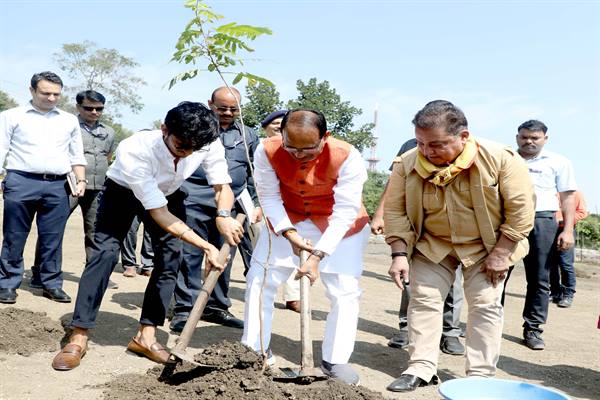 मुख्यमंत्री चौहान ने नीम, खिरनी और केसिया के पौधे लगाए