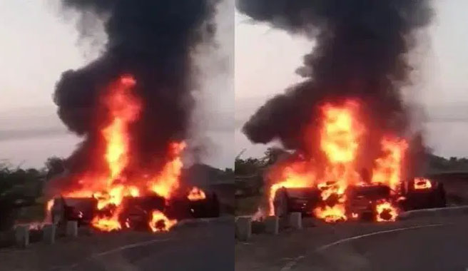 टैंकर में लगी भीषण आग, एक लड़की की मौत, कई घायल