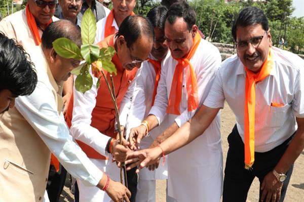 मुख्यमंत्री चौहान ने नीम, पीपल और बादाम का पौधा लगाया