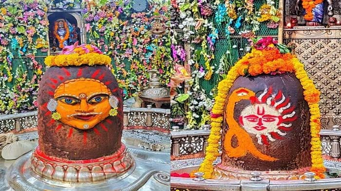 बाबा महाकाल का सूर्यदेव के रूप में श्रृंगार, कल फुलझड़ी से की गई थी आरती