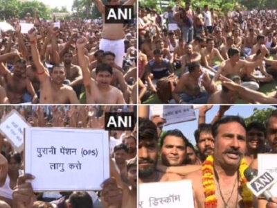 जयपुर में विद्युत कर्मचारियों का अर्द्ध नग्न होकर विरोध प्रदर्शन, CM गहलोत से की 10 मांग