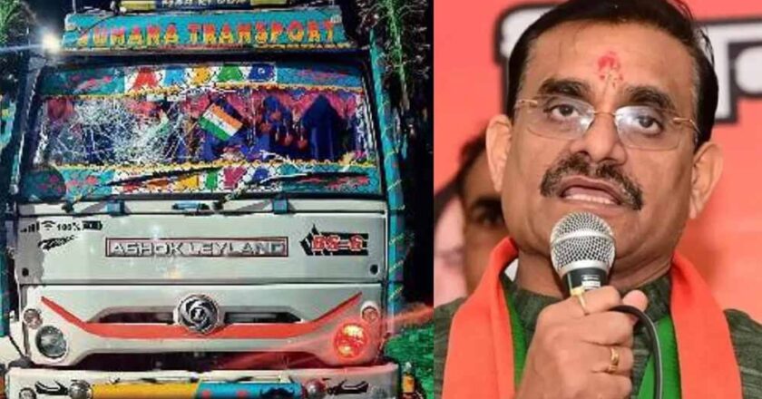 एयरपोर्ट रोड पर भाजपा प्रदेशाध्यक्ष बीडी शर्मा के काफिले में शामिल एक गाड़ी में ट्रक ने मारी टक्कर