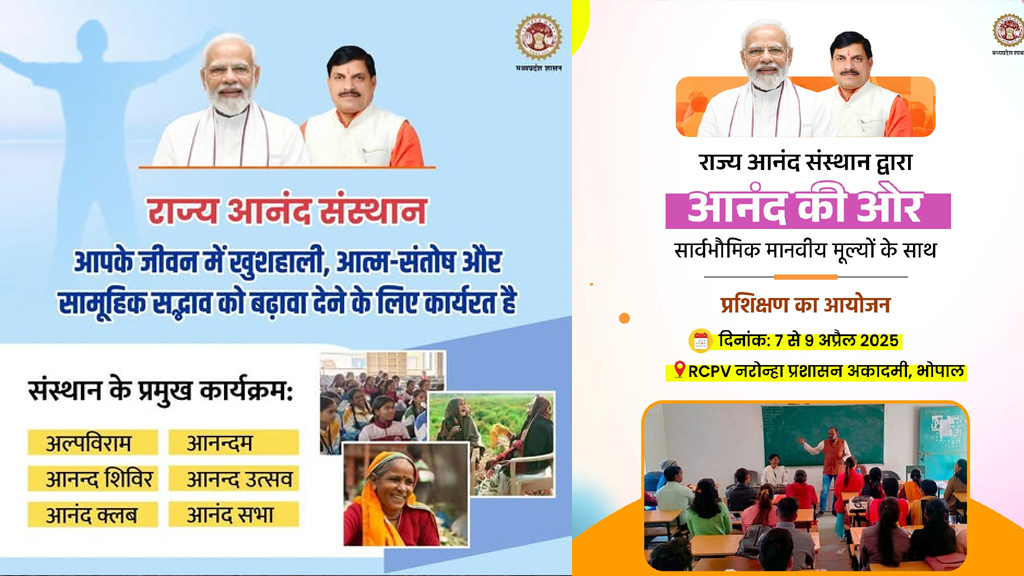 राज्य आनंद संस्थान द्वारा आनंद की ओर प्रशिक्षण का आयोजन 7 से 9 अप्रैल तक