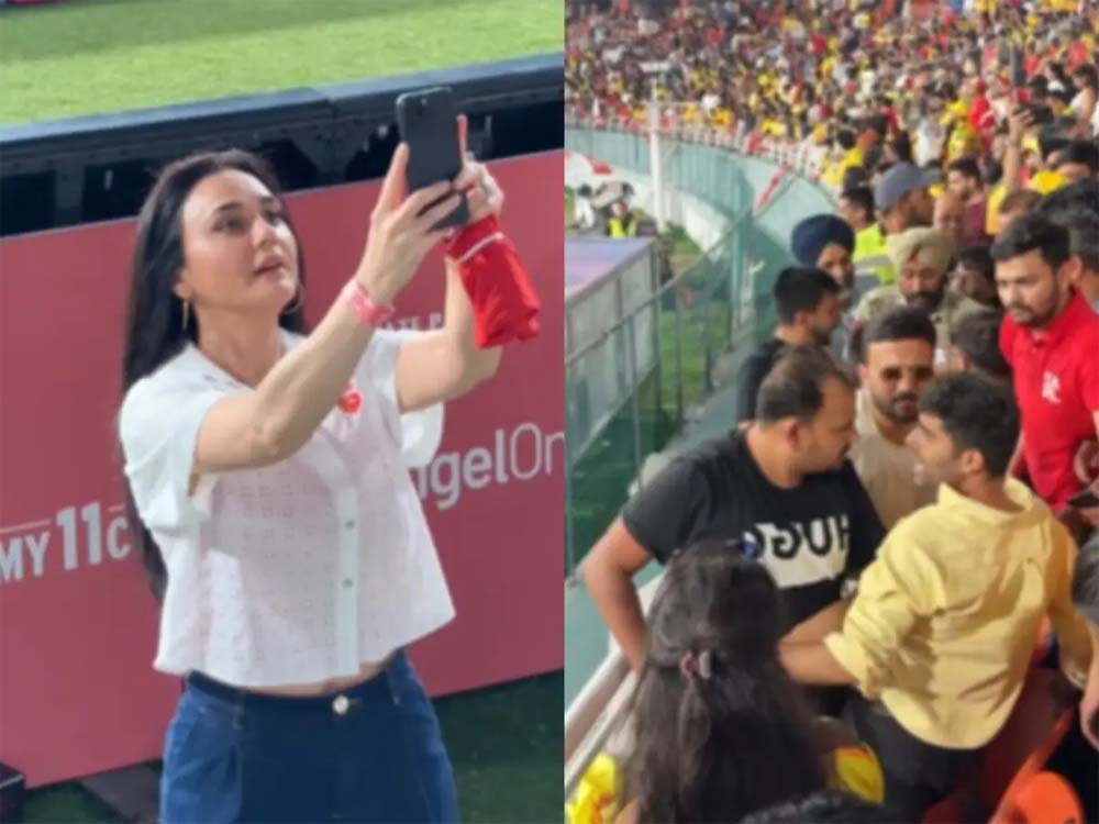 पंजाब किंग्स की को-ओनर प्रीति जिंटा ने क्रिकेट फैंस की तरफ टीम की एक टी-शर्ट उछाली हैं, मारपीट की आ गई नौबत