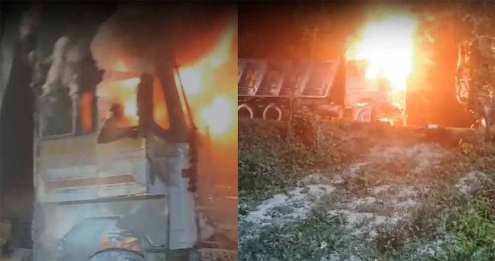 कटिहार में धू-धू कर जला हाईवा ट्रक, केबिन में बंद ड्राइवर छटपटा कर मर गया