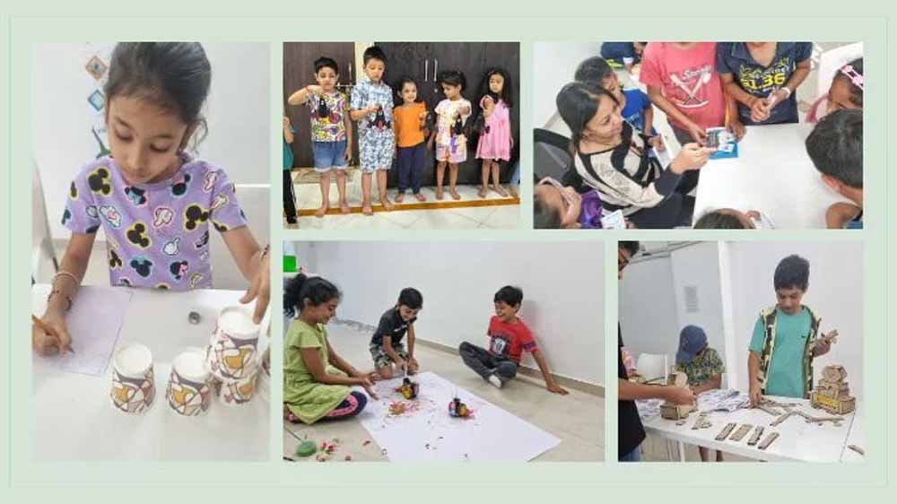 ग्रीष्मकालीन अवकाश में रचनात्मक गतिविधियों से जुड़े विद्यार्थी