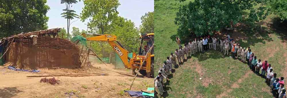 उदंती सीता नदी अभ्यारण्य के बफर जोन इलाके के अवैध बस्ती पर बुलडोजर चला
