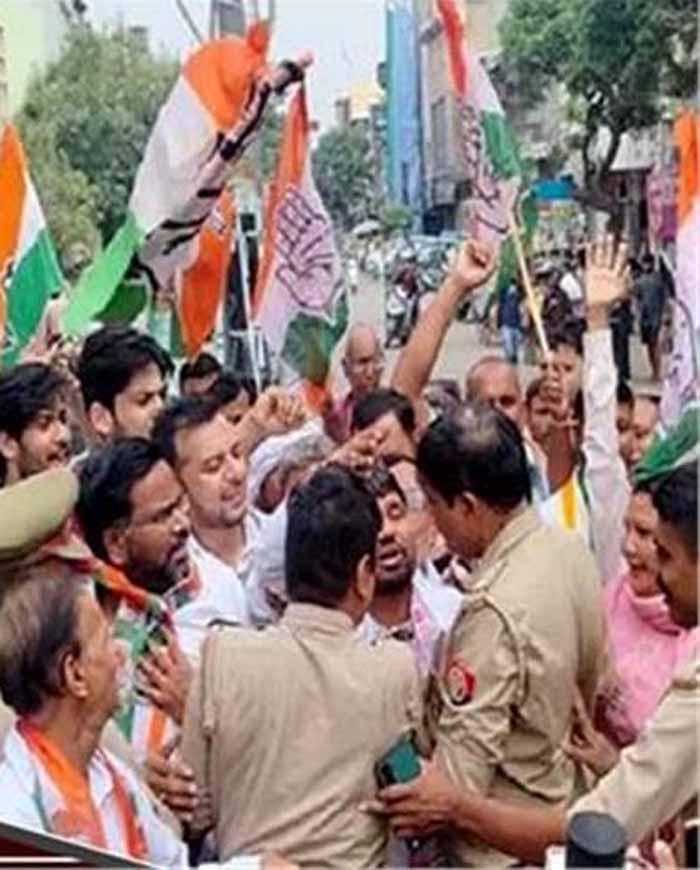 सीएम योगी तक ज्ञापन नहीं पहुंचा, पुलिस और कांग्रेसी कार्यकर्ताओं में सड़क पर हुई तीखी नोकझोंक
