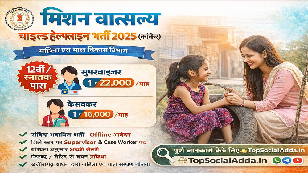 जगदलपुर : मिशन वात्सल्य के तहत विभिन्न पदों पर होगी संविदा भर्तियां