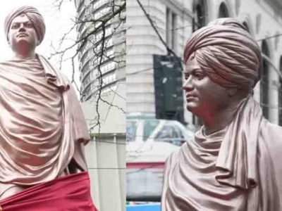 सिएटल के वेस्टलेक स्क्वायर में स्वामी विवेकानंद की पहली जीवन-आकार कांस्य प्रतिमा का अनावरण