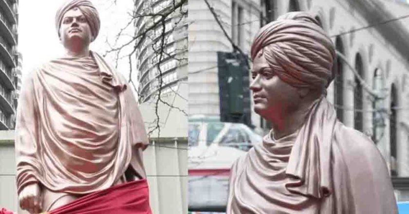 सिएटल के वेस्टलेक स्क्वायर में स्वामी विवेकानंद की पहली जीवन-आकार कांस्य प्रतिमा का अनावरण