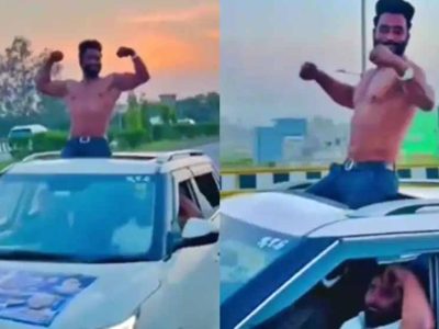 NH-9 पर सनरूफ स्टंट: युवक पर ₹21,500 का चालान