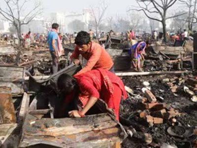 लखनऊ विकास नगर आग: 8 घंटे बाद काबू, दो बच्चों की मौत